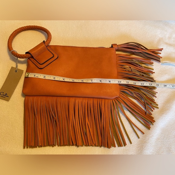 Calin Collection Wristlet.Beautiful Burnt Orange, Vegan Leather With Fringe. NWT - Picture 9 of 12